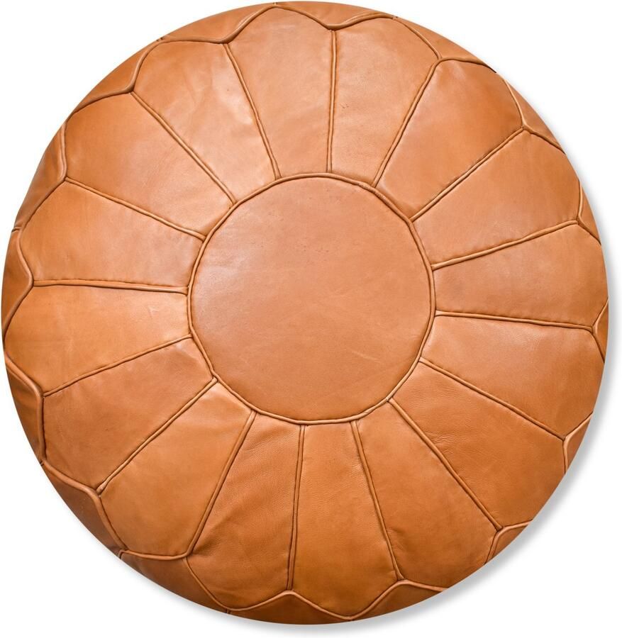 Poufs&Pillows Poef Rond (XL) Naturel bruin Poef Leer Handgemaakt Ø60 x 35cm Gevuld geleverd
