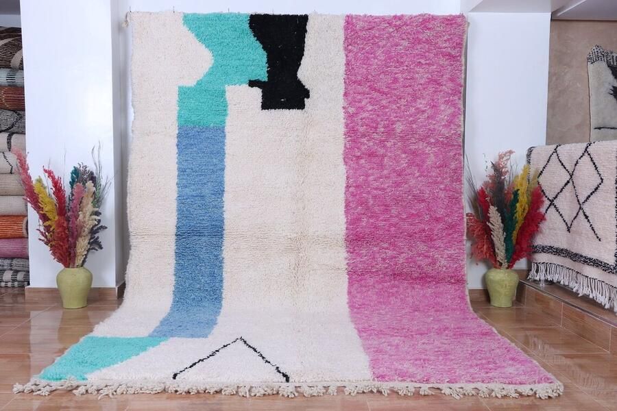 Poufs&Pillows Vloerkleed Vintage Marokkaans Vloerkleed 260 x 200 cm Handgemaakt Kleurrijk & Uniek Gemaakt van 100% wol Hoogpolig Beni Mguild Tapijt