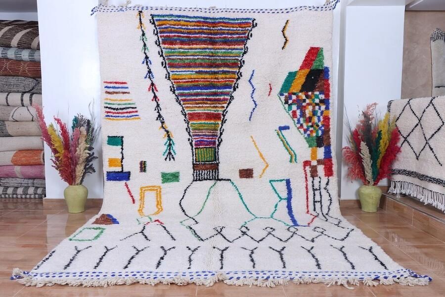 Poufs&Pillows Vloerkleed Vintage Marokkaans Vloerkleed 320 x 180 cm Handgemaakt Kleurrijk & Uniek Gemaakt van 100% wol Hoogpolig Beni Mguild Tapijt