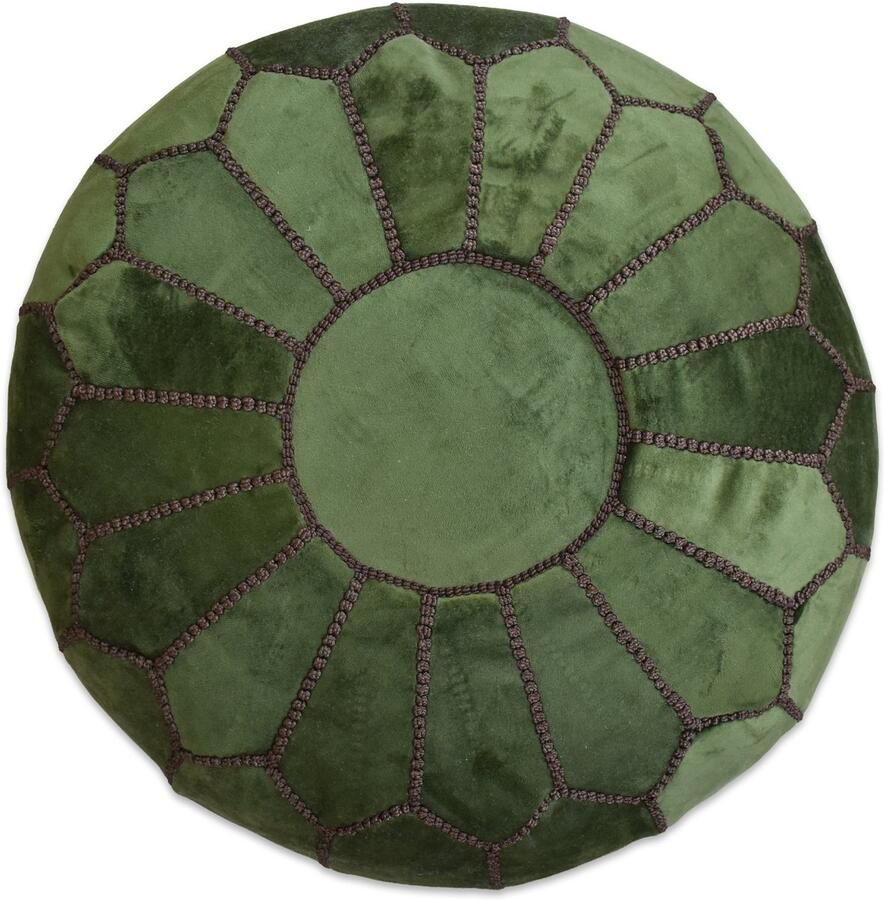 Poufs&Pillows Velvet poef turquoise Ronde poef Fluwelen poef turquoise en groen Handgemaakt en uniek Gevuld geleverd Ideaal voor je woon- slaap- of kinderkamer met leuk geel stiksel - Foto 4