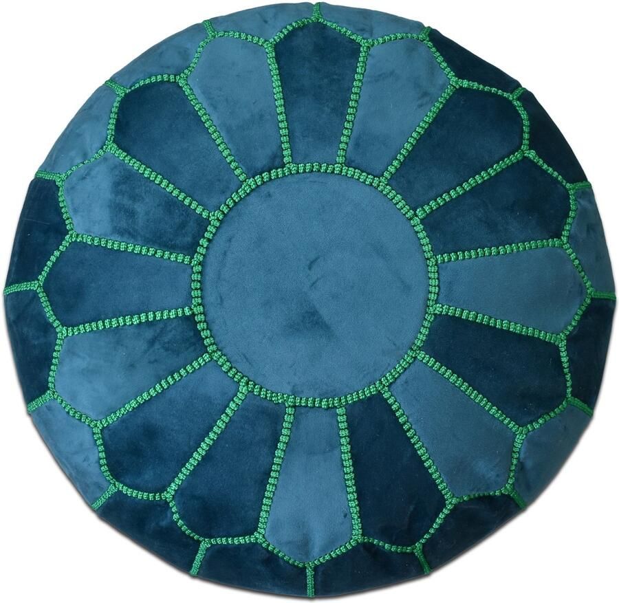 Poufs&Pillows Velvet poef rood Ronde poef Fluwelen poef turquoise en groen Handgemaakt en uniek Gevuld geleverd Ideaal voor je woon- slaap- of kinderkamer met leuk geel stiksel - Foto 3