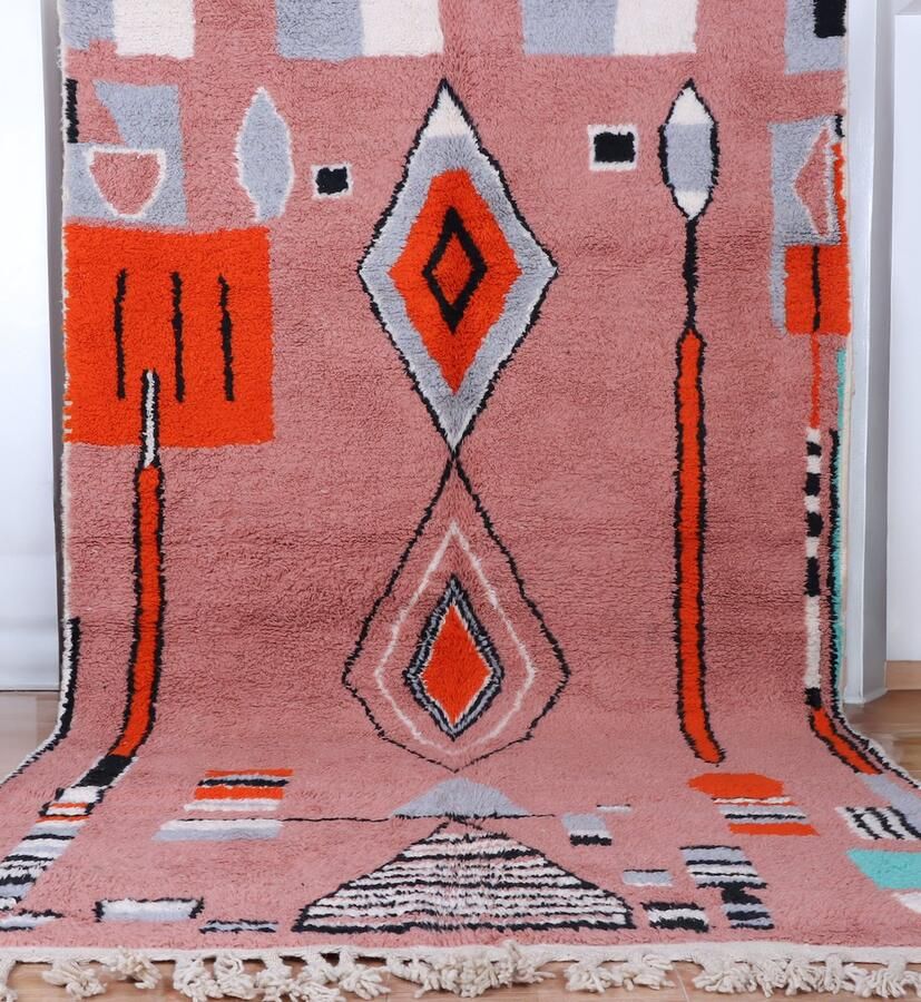 Poufs&Pillows Vloerkleed Marokkaans Vloerkleed 300 x 180 cm Handgemaakt Kleurrijk & Uniek Gemaakt van 100% wol Hoogpolig Beni MGuild Tapijt