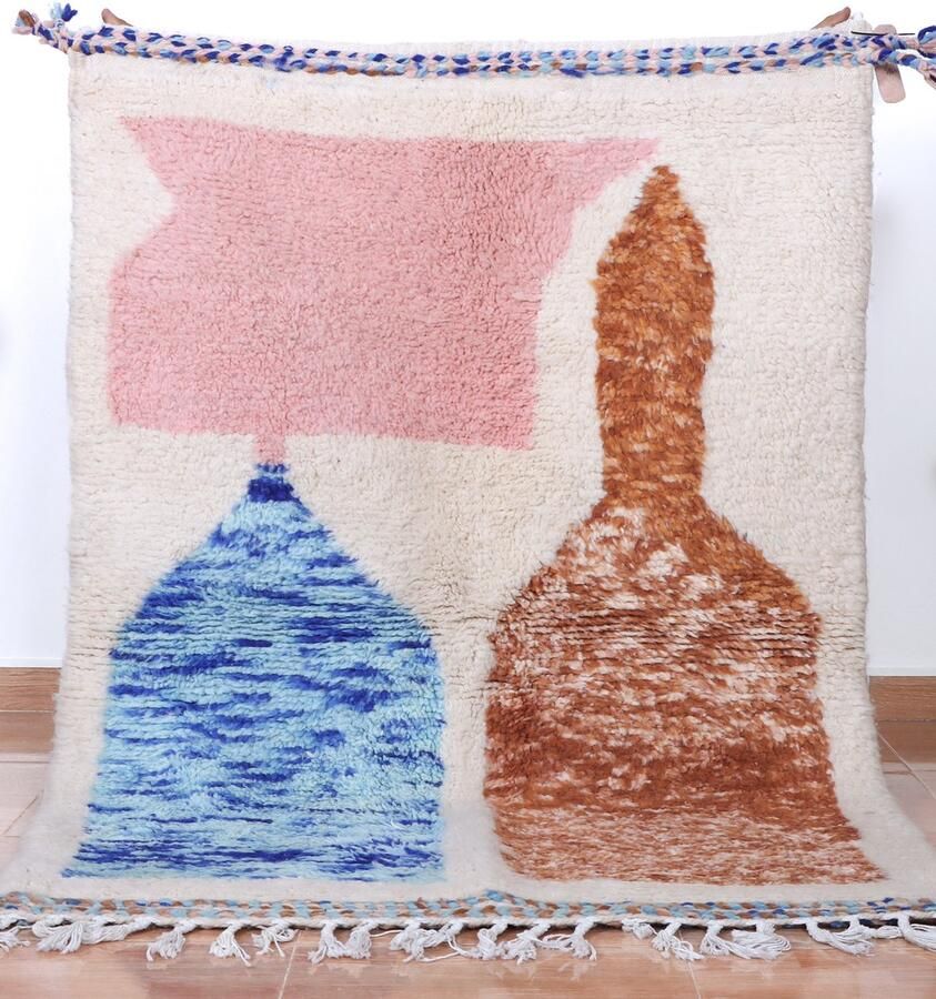 Poufs&Pillows Vloerkleed Vintage Marokkaans Vloerkleed 160 x 110 cm kinderkamer tapijt Handgemaakt Kleurrijk & Uniek Gemaakt van 100% wol Hoogpolig Azilal Tapijt