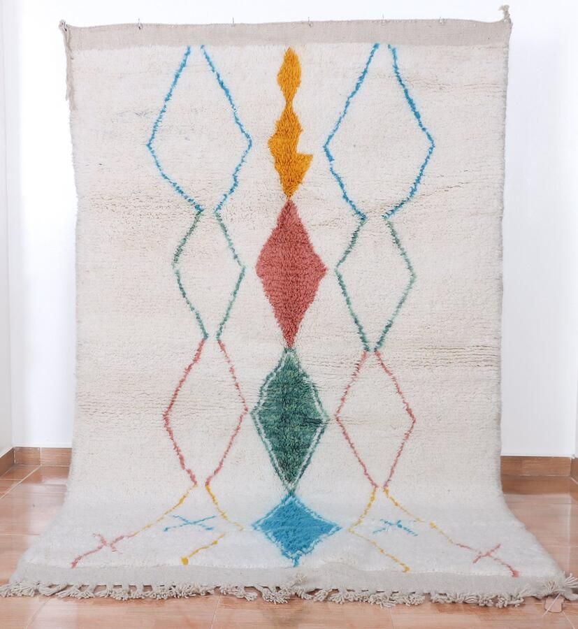 Poufs&Pillows Vloerkleed Vintage Marokkaans Vloerkleed 240 x 130 cm Handgemaakt Kleurrijk & Uniek Gemaakt van 100% wol Hoogpolig Azilal Tapijt