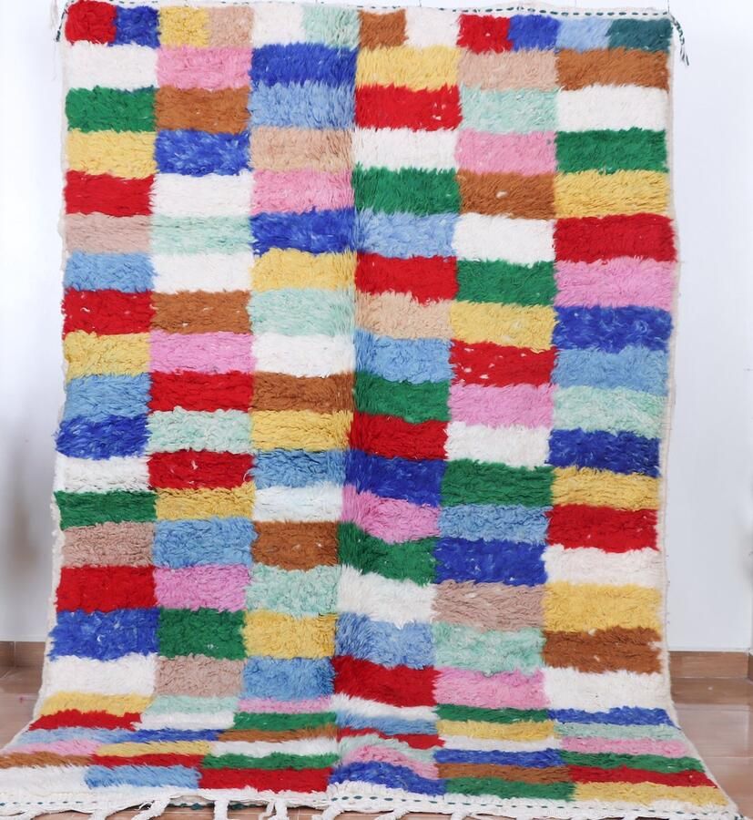 Poufs&Pillows Vloerkleed Vintage Marokkaans Vloerkleed 235 x 100 cm Loper Handgemaakt Kleurrijk & Uniek Gemaakt van 100% wol Hoogpolig Azilal Vloerkleed voor in de gang