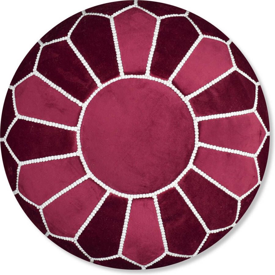 Poufs&Pillows Velvet poef bordeaux rood Ronde poef Fluwelen poef Handgemaakt en uniek Gevuld geleverd Ideaal voor je woon- slaap- of kinderkamer