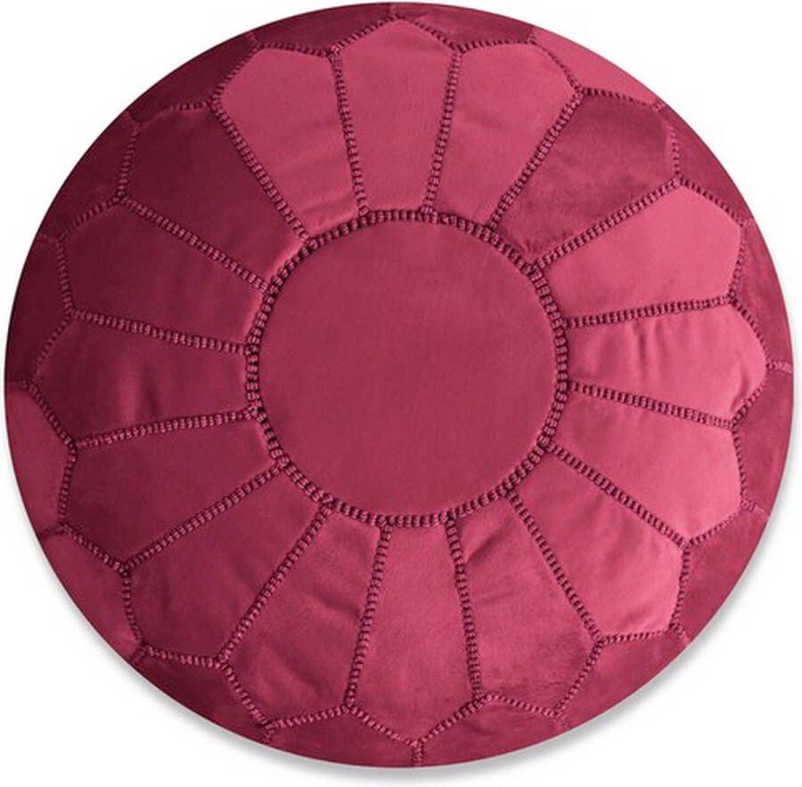 Poufs&Pillows Velvet poef bordeaux rood Ronde poef Fluwelen poef Handgemaakt en uniek Gevuld geleverd Ideaal voor je woon- slaap- of kinderkamer - Foto 2