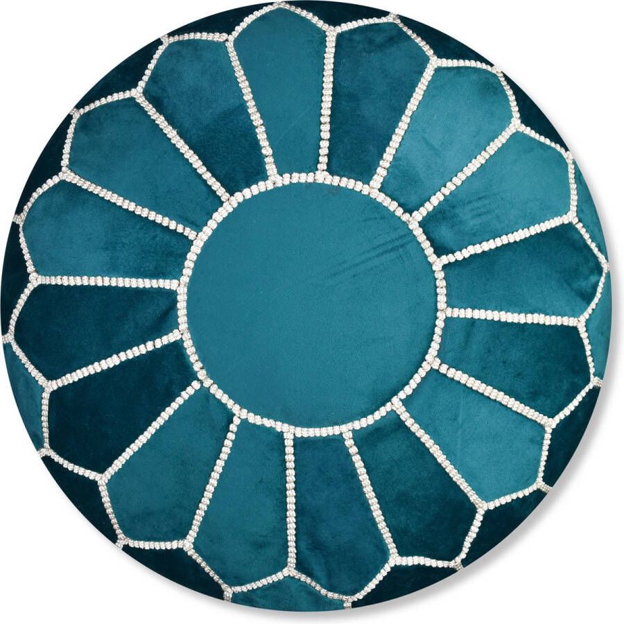 Poufs&Pillows Velvet poef turquoise Ronde poef Fluwelen poef Handgemaakt en uniek Gevuld geleverd Ideaal voor je woon- slaap- of kinderkamer