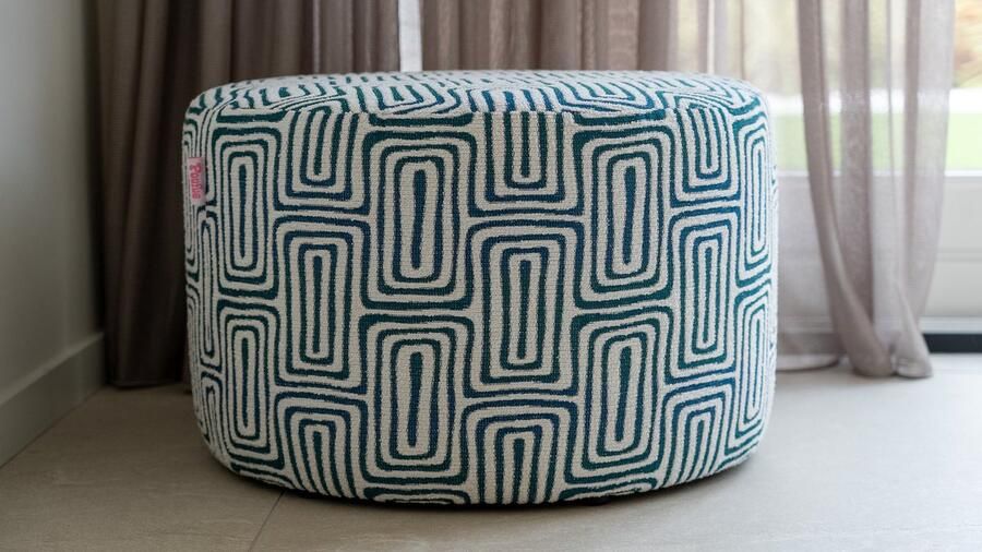 Poufue Luxe Poef met Print Dizzy Blue Low Round