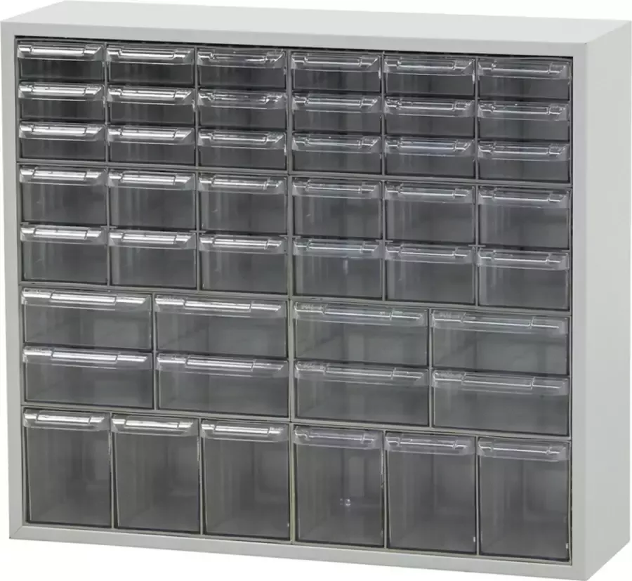 Povag Klein materiaal wandkast met schuifbakken Ladenkast Assortimentskast Magazijnkast Onderdelenkast 44 bakken 128x40x22 cm Lichtgrijs ASK-303