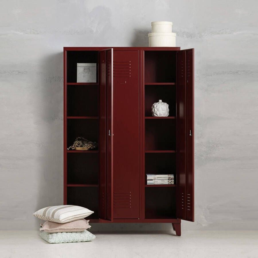 Povag Lockerkast metaal I kledingkast met 4 planken I wijnrood I vintage retro industrieel I 194x120x50 cm I VLS-103 I