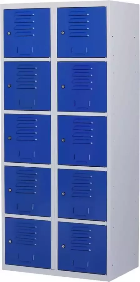 Povag Lockerkast metaal met slot 10 deurs 2 delig Grijs blauw 180x80x50 cm LKP-1064