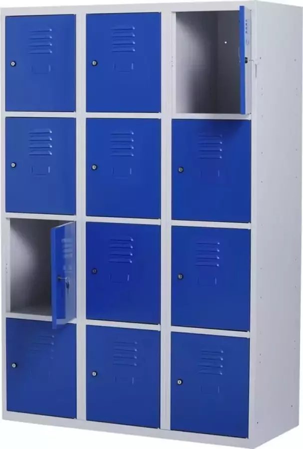 Povag Lockerkast metaal met slot 12 deurs 3 delig Grijs blauw 180x120x50 cm LKP-1062