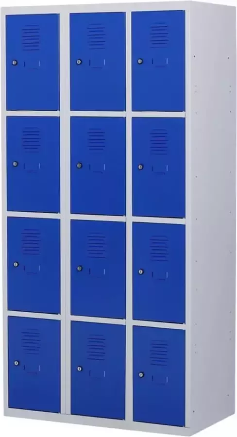 Povag Lockerkast metaal met slot 12 deurs 3 delig Grijs blauw 180x90x50 cm LKP-1015