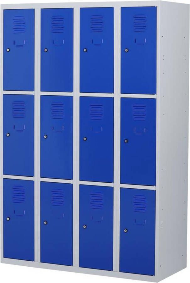 Povag Lockerkast metaal met slot 12 deurs 4 delig Grijs blauw 180x120x50 cm LKP-1012