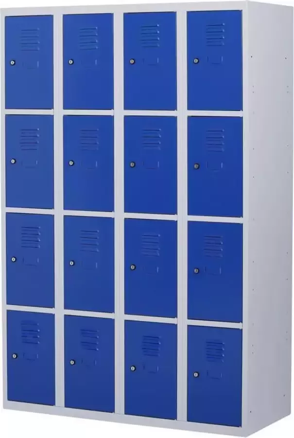 Povag Lockerkast metaal met slot 16 deurs 4 delig Grijs blauw 180x120x50 cm LKP-1016