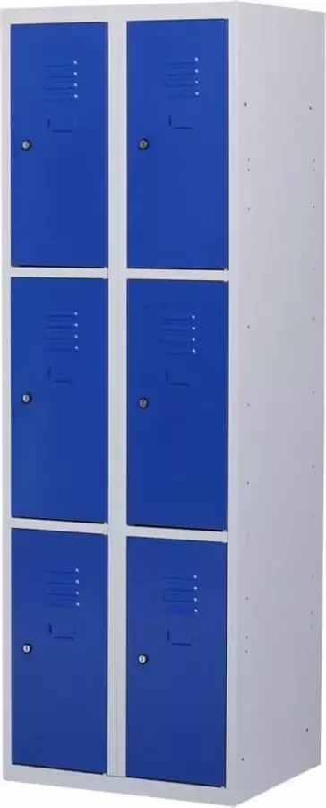 Povag Lockerkast metaal met slot 6 deurs 2 delig Grijs blauw 180x60x50 cm LKP-1010
