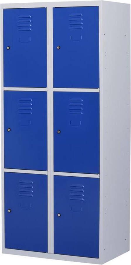 Povag Lockerkast metaal met slot 6 deurs 2 delig Grijs blauw 180x80x50 cm LKP-1058