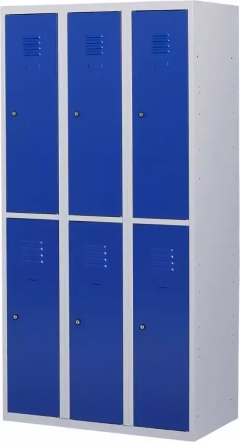 Povag Lockerkast metaal met slot 6 deurs 3 delig Grijs blauw 180x90x50 cm LKP-1007