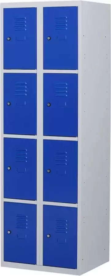 Povag Lockerkast metaal met slot 8 deurs 2 delig Grijs blauw 180x60x50 cm LKP-1014