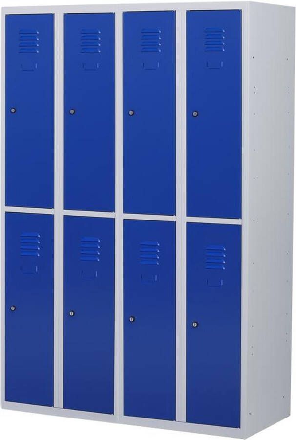 Povag Lockerkast metaal met slot 8 deurs 4 delig Grijs blauw 180x120x50 cm LKP-1008