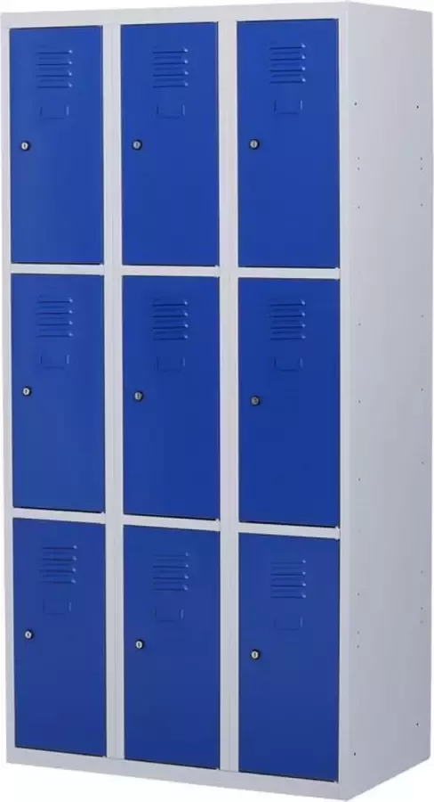 Povag Lockerkast metaal met slot 9 deurs 3 delig Grijs blauw 180x120x50 cm LKP-1059