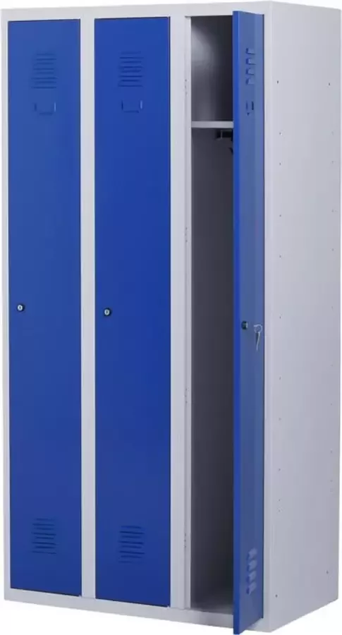 Povag Lockerkast metaal met slot Stalen lockerkast 3 deurs 3 delig |Blauw grijs| 180x90x50 cm LKP-1003