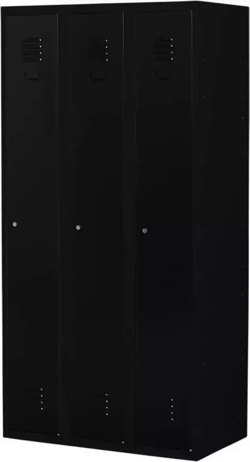 Povag Lockerkast metaal met slot Stalen lockerkast 3 deurs 3 delig |Zwart 180x90x50 cm LKP-1003