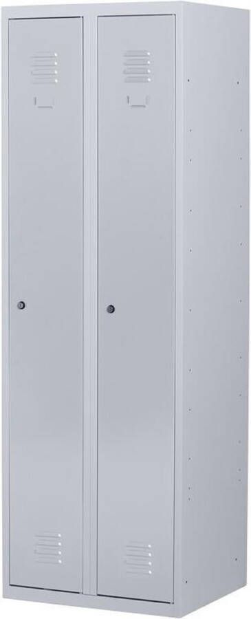 Povag Lockerkast metaal met slot Stalen lockerkast Locker 2 deurs 2 delig Grijs 180x60x50 cm LKP-1002