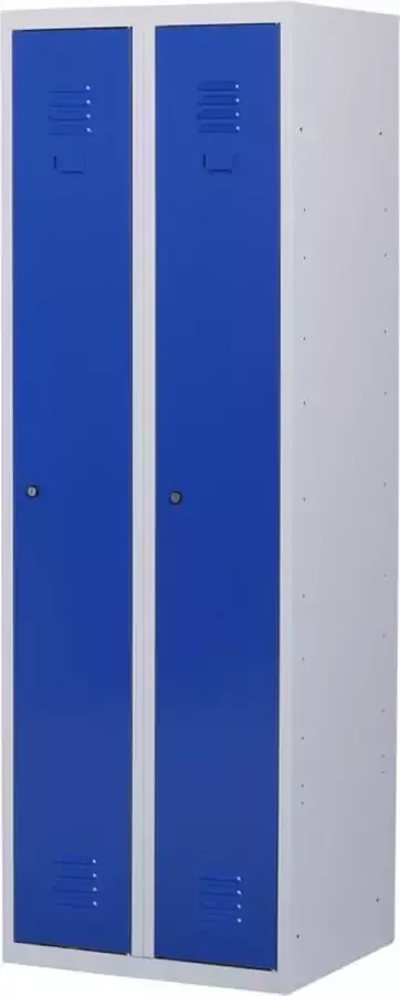 Povag Lockerkast metaal met slot Stalen lockerkast Locker 2 deurs 2 delig Grijs blauw 180x60x50 cm LKP-1002