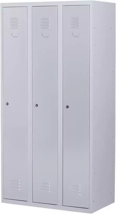 Povag Lockerkast metaal met slot Stalen lockerkast Locker 3 deurs 3 delig Grijs 180x90x50 cm LKP-1003