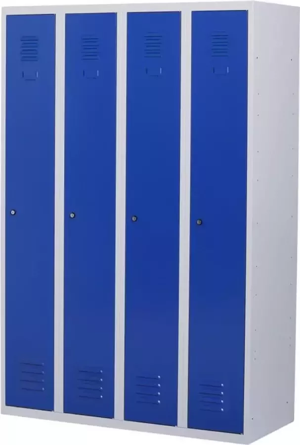 Povag Lockerkast metaal met slot Stalen lockerkast Locker 4 deurs 4 delig Grijs blauw| 180x120x50 cm LKP-1004