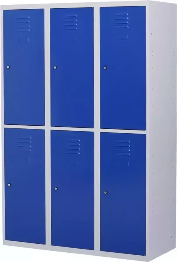 Povag Lockerkast metaal met slot Stalen lockerkast Locker 6 deurs 3 delig Grijs blauw 180x120x50 cm LKP-1056