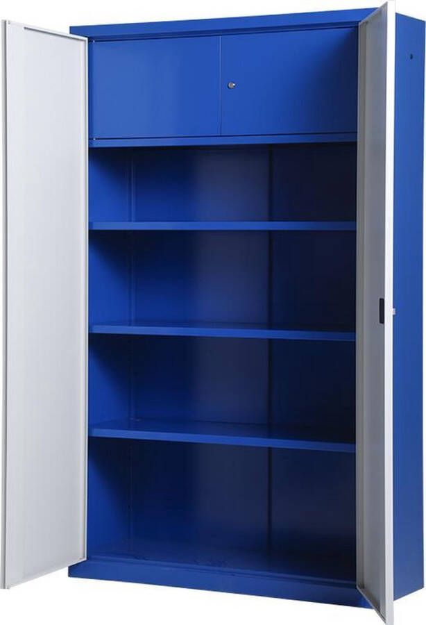 Povag Metalen draaideurkast met extra afsluitbaar legbord Archiefkast Kantoorkast I 199x120x43.5 cm I blauw grijs I DKP-108 I