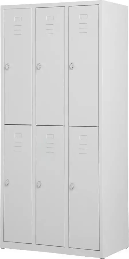 Povag Metalen lockerkast grijs 6 deurs 3 delig met slot 180x88 5x50 cm voordeel lijn PLP-102