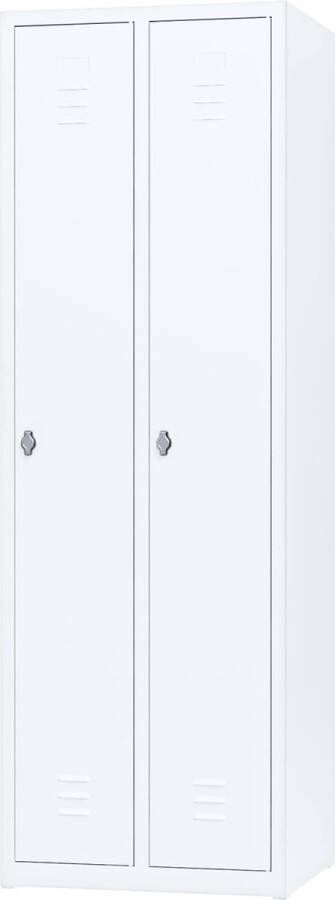 Povag Metalen lockerkast hang & leg Wit 2 deurs 2 delig met slot 180x60x50 cm voordeel lijn PLP-106