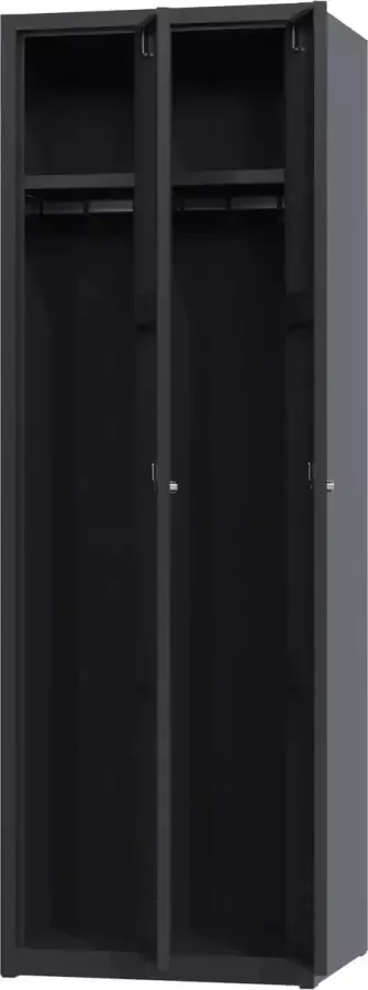Povag Metalen lockerkast hang & leg zwart 2 deurs 2 delig met slot 180x60x50 cm voordeel lijn PLP-106