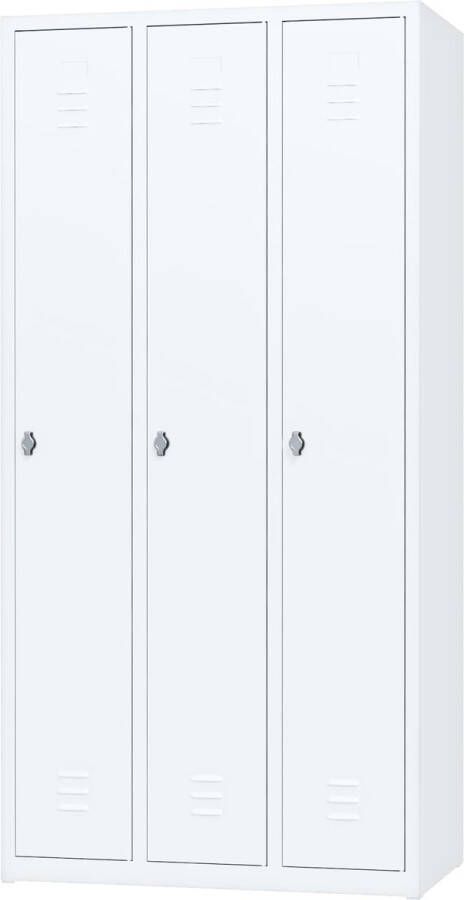Povag Metalen lockerkast Wit 3 deurs 3 delig met slot 180x88 5x50 cm voordeel lijn PLP-104