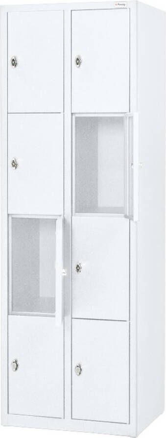 Povag Metalen lockerkast Wit 8 deurs 2 delig met slot 180x60x50 cm voordeel lijn PLP-108