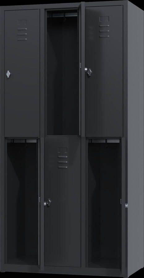 Povag Metalen lockerkast zwart 6 deurs 3 delig met slot 180x88 5x50 cm voordeel lijn PLP-102