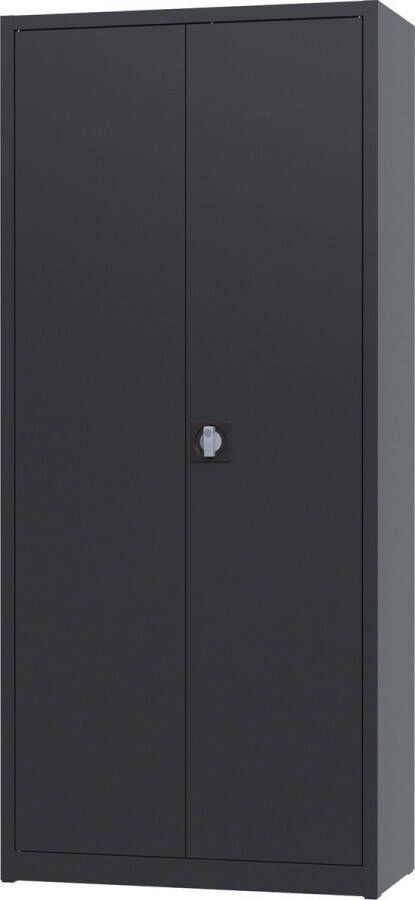 Povag Metalen schoonmaakkast 180x80x38 cm Zwart Hang & leg Met slot draaideurkast lockerkast garage kast opbergkast AKP-204