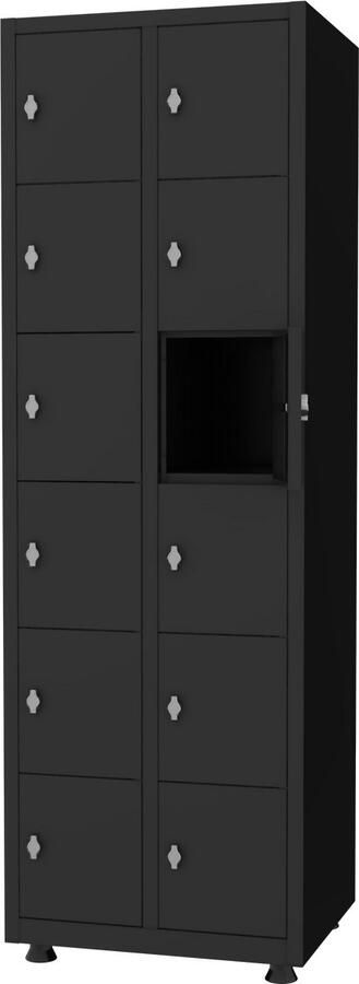 Povag Lockerkast 2 delig 12 deurs legkluisjes 180x60x50 cm Zwart Draaiknopslot voor hangslot metalen locker PLP.204.01