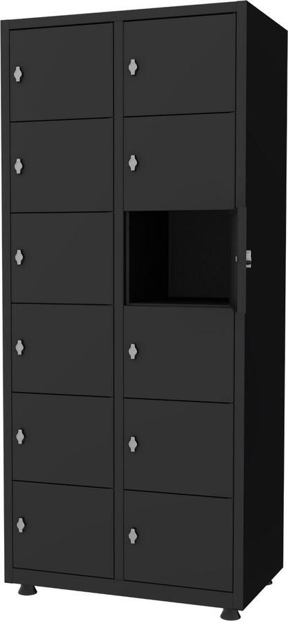 Povag Lockerkast 2 delig 12 deurs legkluisjes 180x80x50 cm Zwart Extra breed Draaiknopslot voor hangslot metalen locker PLP.204.02