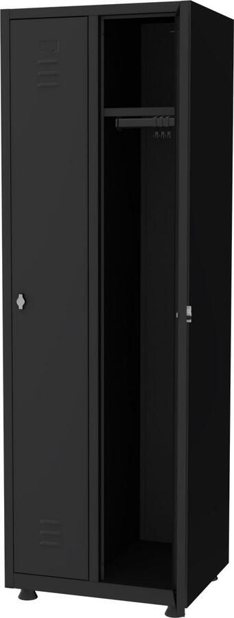 Povag Lockerkast 2 delig 2 deurs Hang- en legruimte 180x60x50 cm Zwart Draaiknopslot voor hangslot metalen locker PLP.201.01