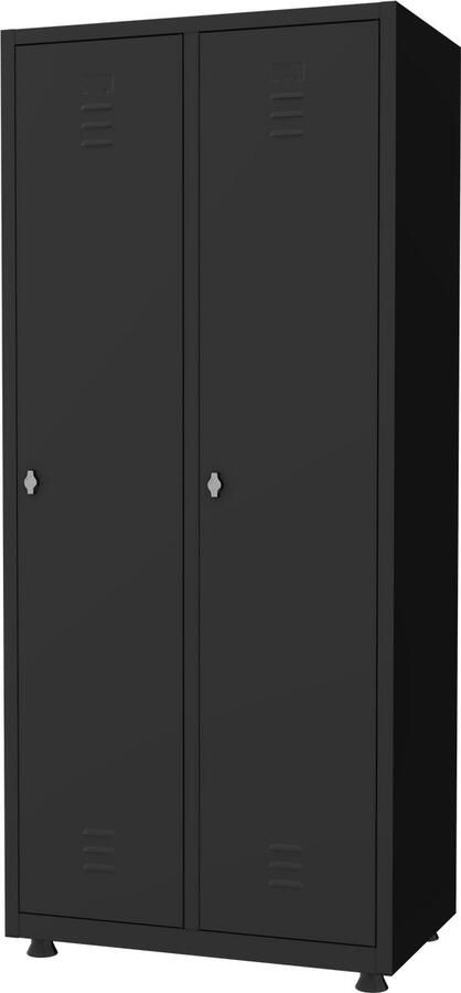 Povag Lockerkast 2 delig 2 deurs Hang- en legruimte 180x80x50 cm Zwart Extra breed Draaiknopslot voor hangslot metalen locker PLP.201.02