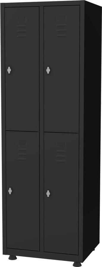Povag Lockerkast 2 delig 4 deurs Hang- en legruimte 180x60x50 cm Zwart Draaiknopslot voor hangslot metalen locker PLP.202.01