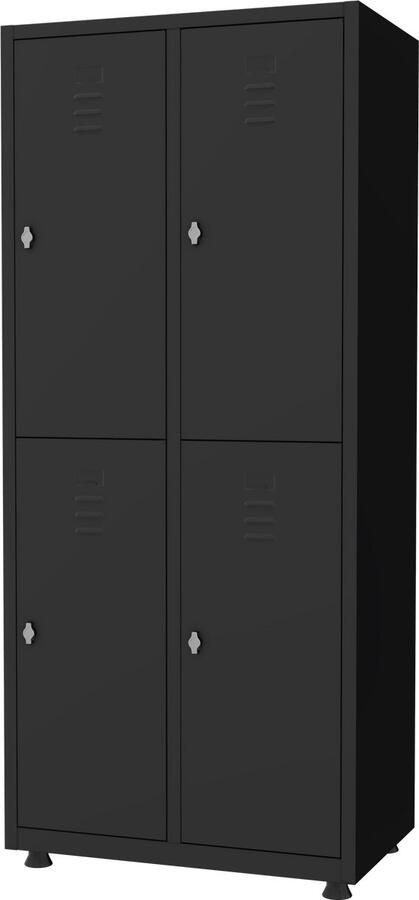 Povag Lockerkast 2 delig 4 deurs Hang- en legruimte 180x80x50 cm Zwart Extra breed Draaiknopslot voor hangslot metalen locker PLP.202.02