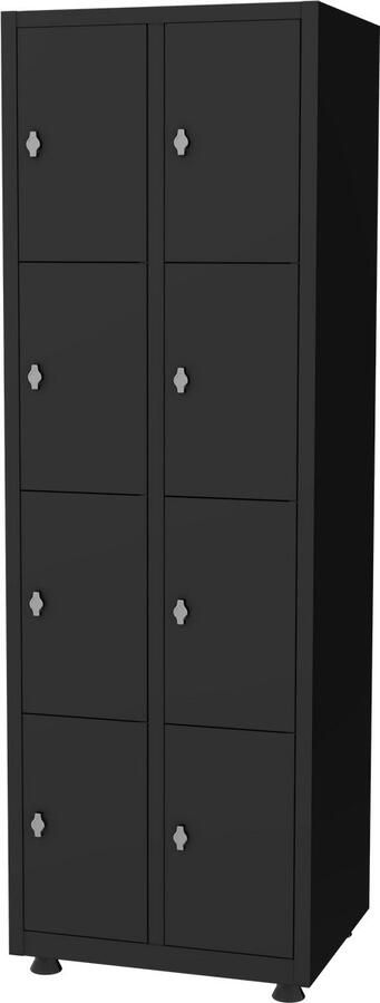 Povag Lockerkast 2 delig 8 deurs legkluisjes 180x60x50 cm Zwart Draaiknopslot voor hangslot metalen locker PLP.203.01