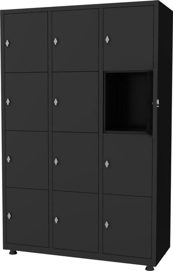 Povag Lockerkast 3 delig 12 deurs legkluisjes 180x118 5x50 cm Zwart Extra breed Draaiknopslot voor hangslot metalen locker PLP.303.02