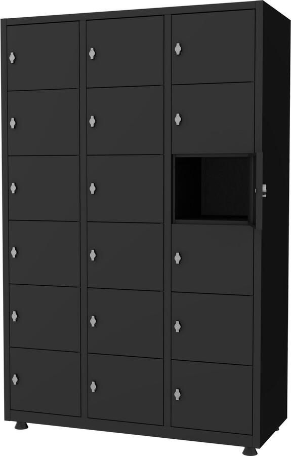 Povag Lockerkast 3 delig 18 deurs legkluisjes 180x118 5x50 cm Zwart Extra breed Draaiknopslot voor hangslot metalen locker PLP.304.02